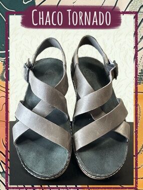 Chaco Tornado Leather Sandals Womens 7 Charcoal Brown Strappy Adjustable Comfort